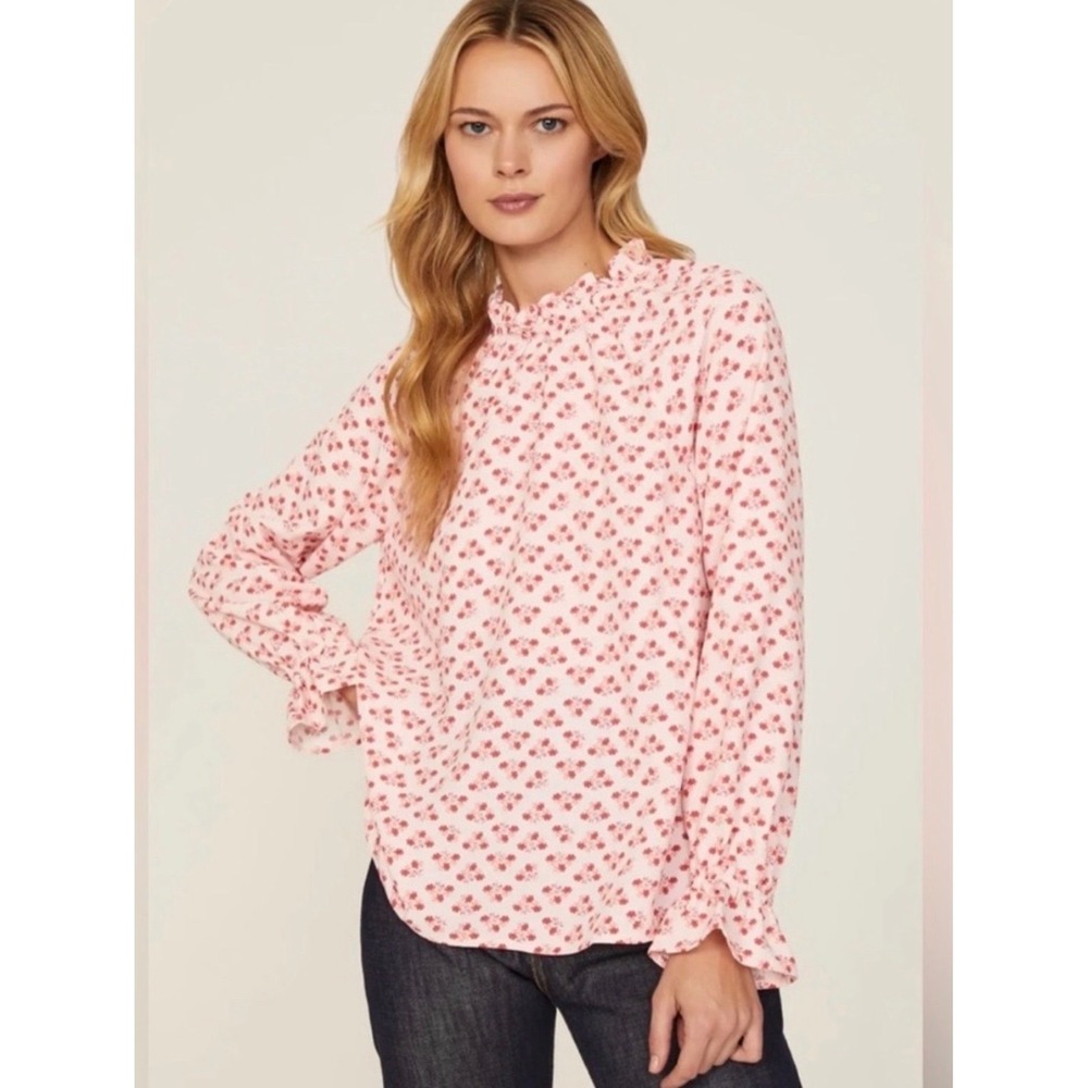 Hill House Posy Pink Millie Top Floral Ruffle Blouse Large Romantic Cottagecore